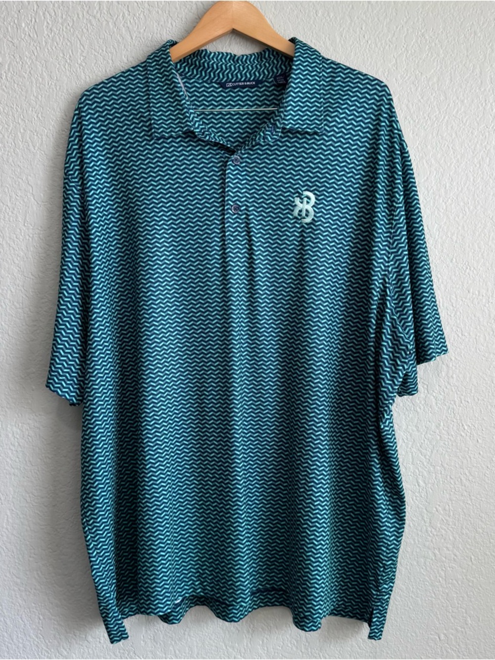 Cutter & Buck Men’s Teal Wave-Print Polo